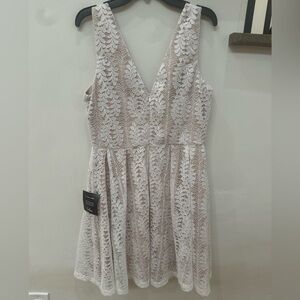 White lace over nude skater dress